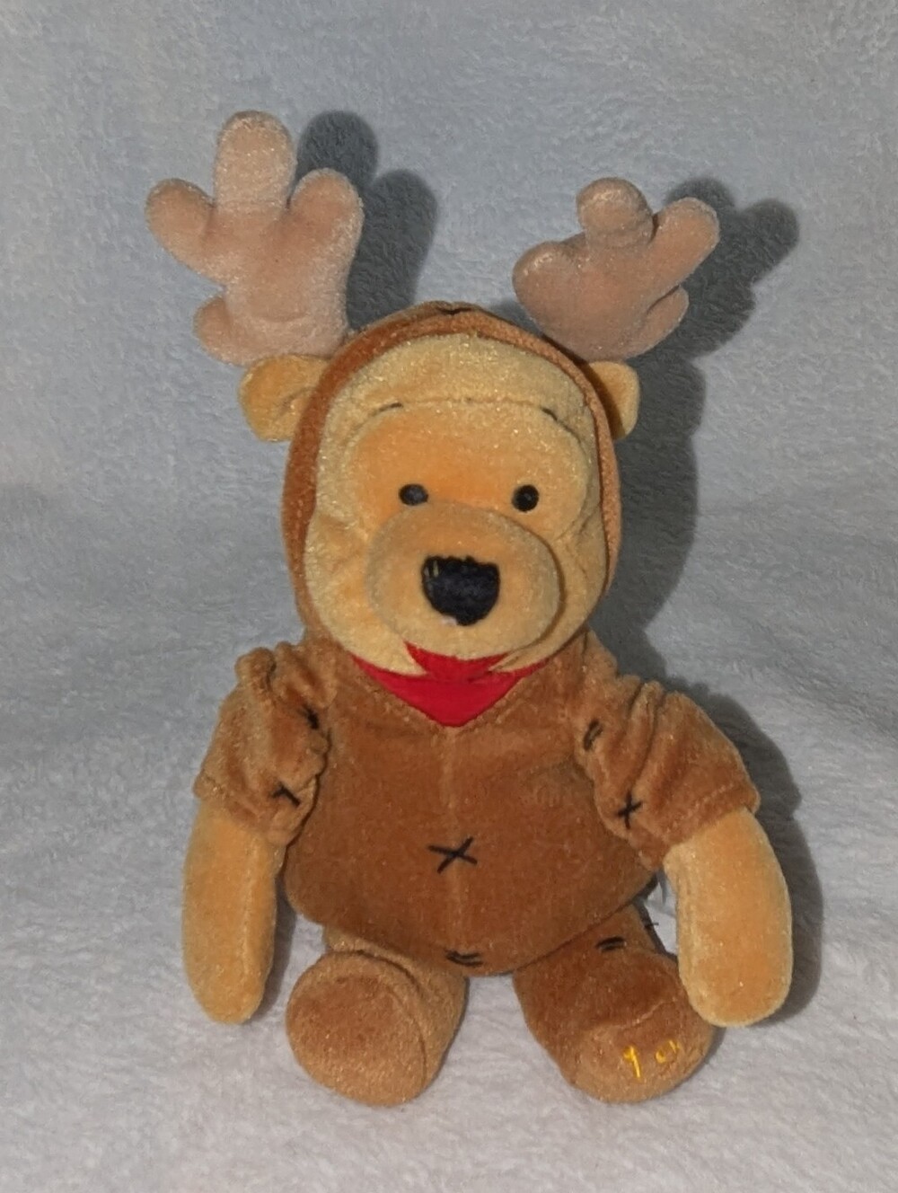 VTG 1999 Disney Store Reindeer Winnie the Pooh Mini Bean Bag Plush 8"